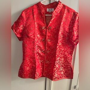 Red Brocade Asian Inspired Top